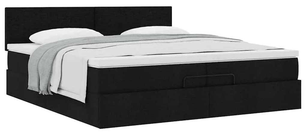 Estrutura de cama otomana com colchão 200x200 cm tecido preto