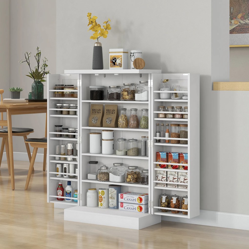 Armário de Cozinha Despensa Cozinha com 2 Portas 16 Prateleiras Aparador Moderno 60x30x104 cm Branco