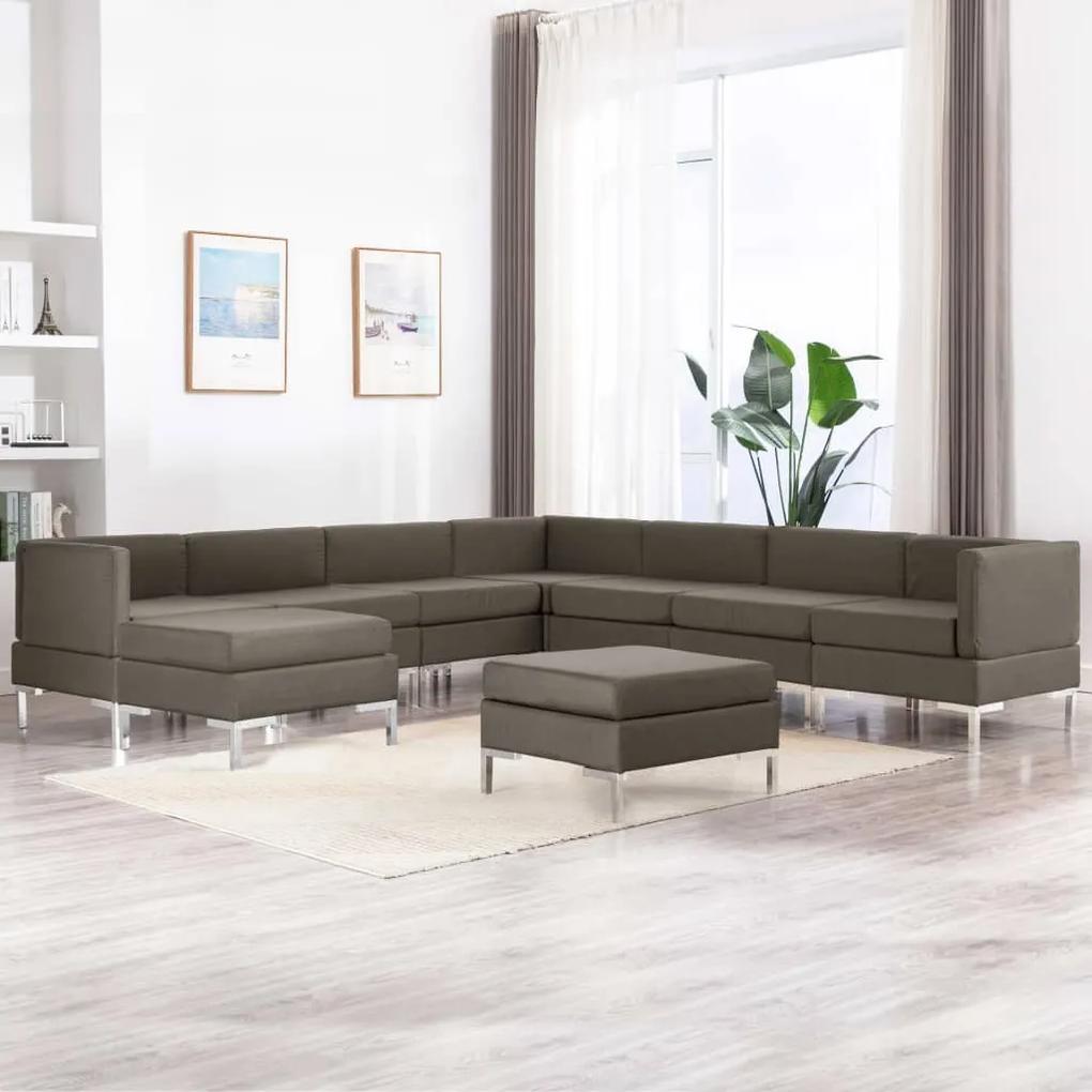 9 pcs conjunto de sofás tecido cinzento-acastanhado