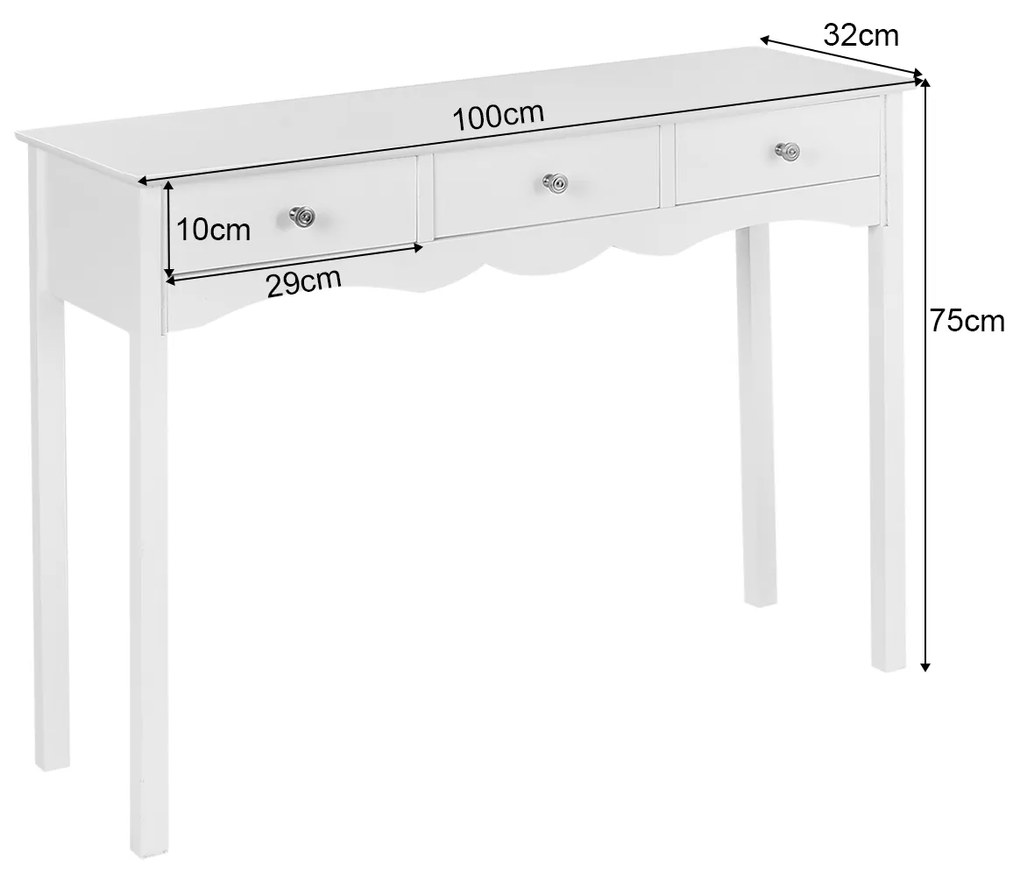 Secretária estreita com 3 gavetas MDF Mesa multifuncional para escritório em casa 100 x 32 x 75 cm Branca