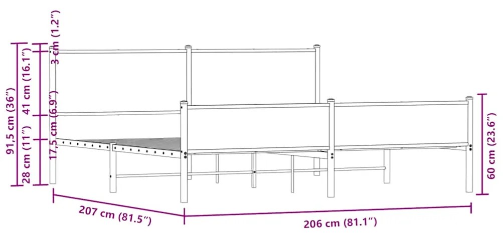 Estrutura cama sem colchão 200x200cm metal carvalho castanho