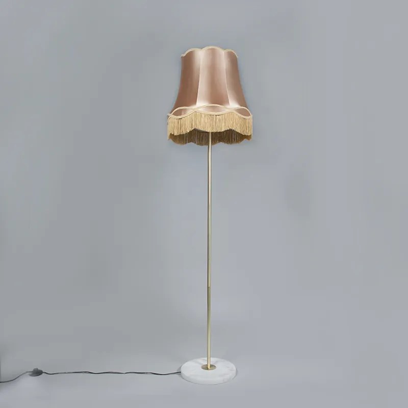 Candeeiro de pé retro em latão com abajur Granny dourado 45 cm - Kaso Retro