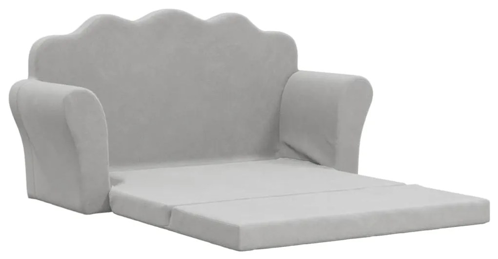 Sofá-cama infantil de 2 lugares pelúcia macia cinzento-claro