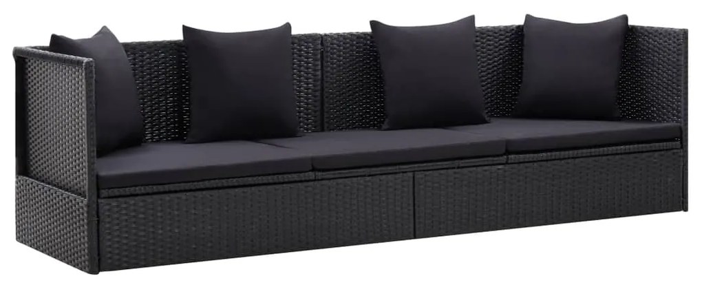 vidaXL Sofá de jardim com almofadão e almofada vime PE preto