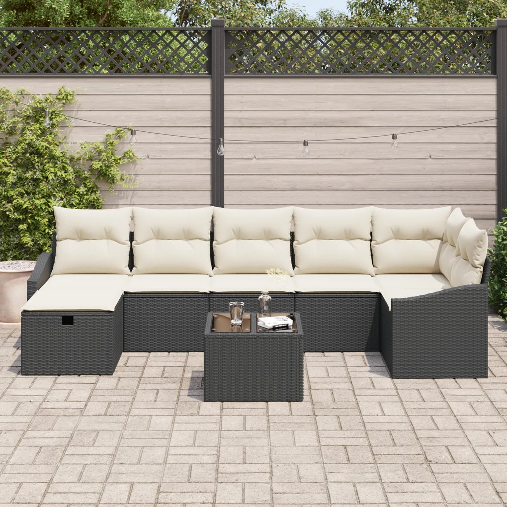 Conjunto de Sofás de Jardim de 8 Peças com Almofadas em Polyrattan Pre