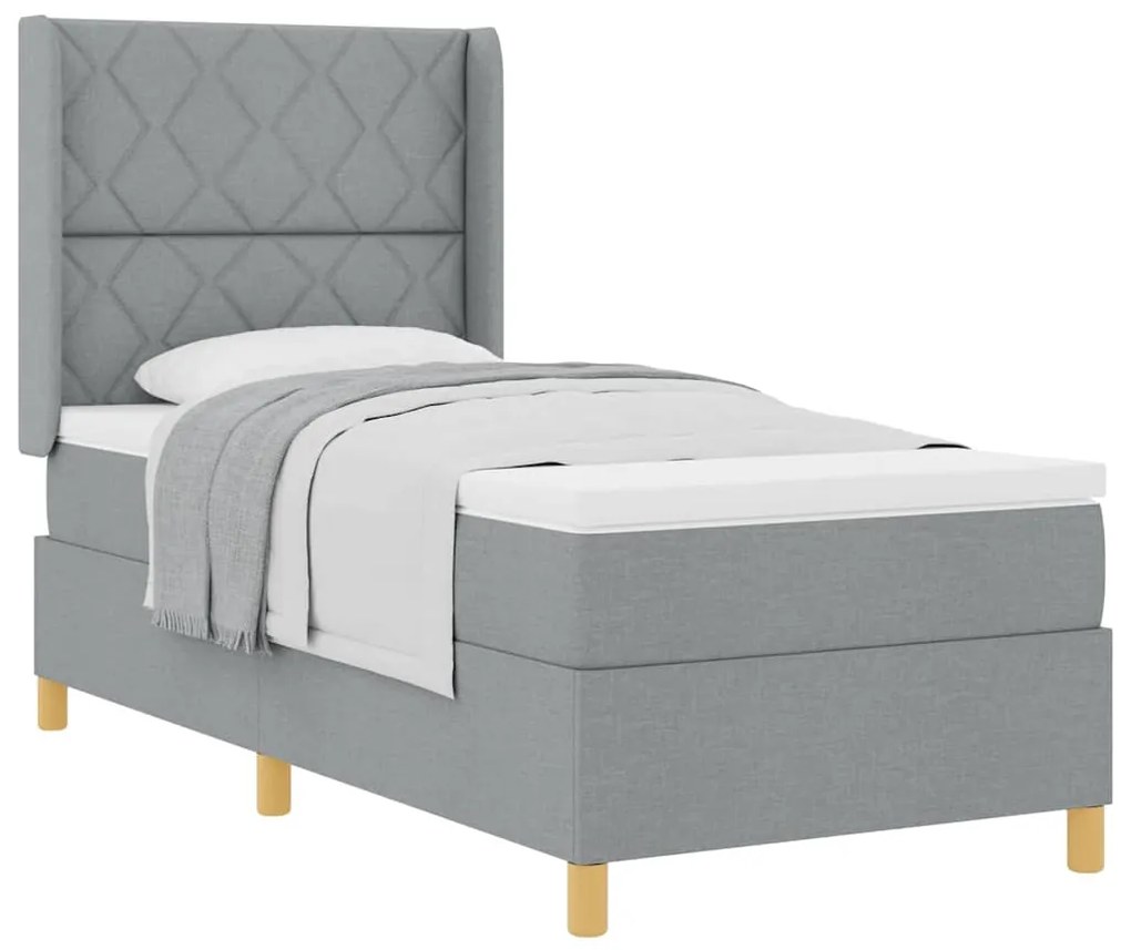 Cama Box com Colchão Cinza Claro 100 x 200 cm, Tecido