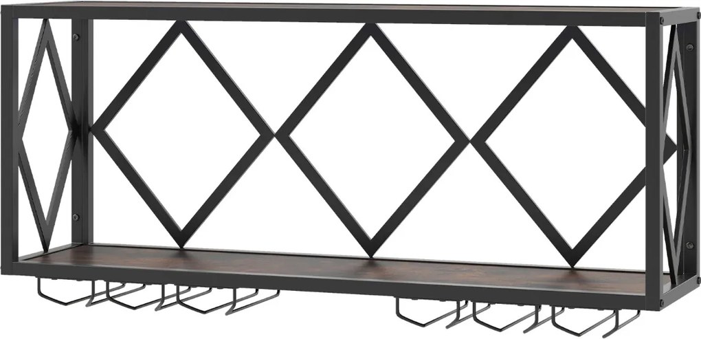 Garrafeira parede para vinho com luzes LED e 6 suportes para copos Capacidade para 39 garrafas e 12 copos para casa Bar 51 x 26,5 x 60 cm Castanho + P