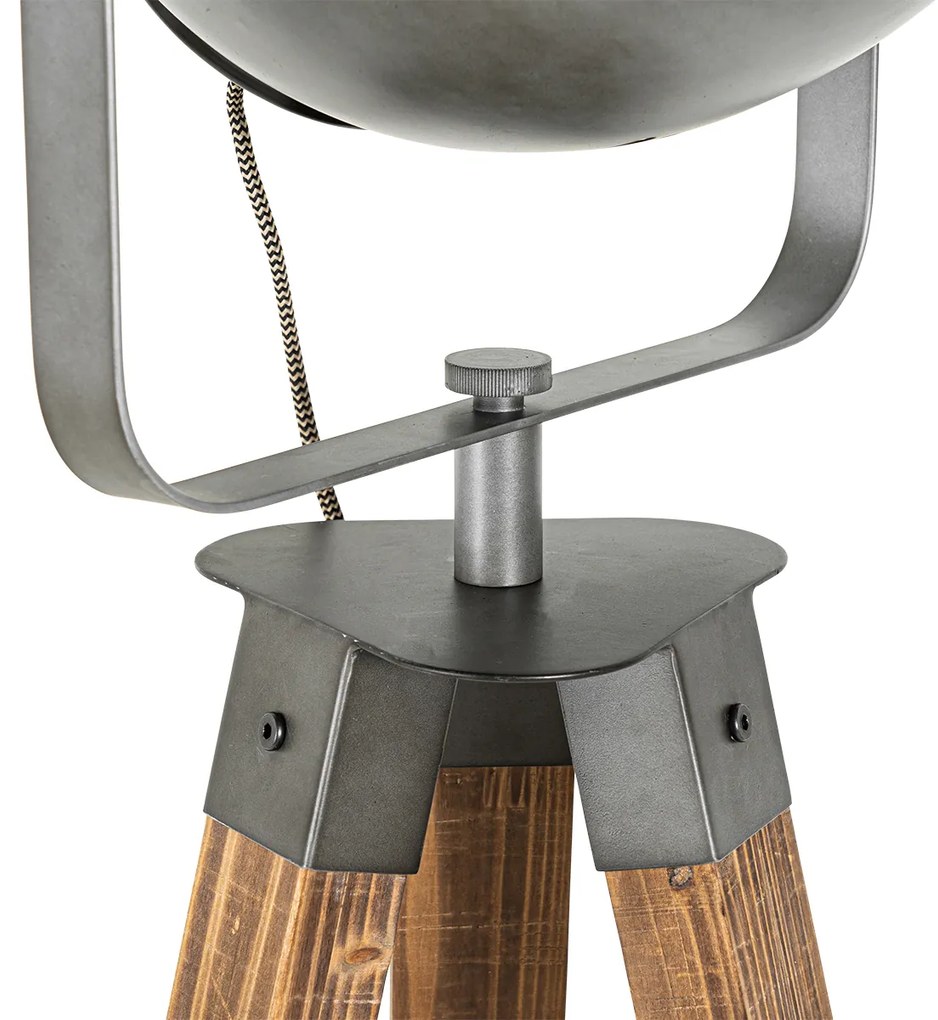 Candeeiro de pé industrial tripé em aço com madeira inclinável - Emado