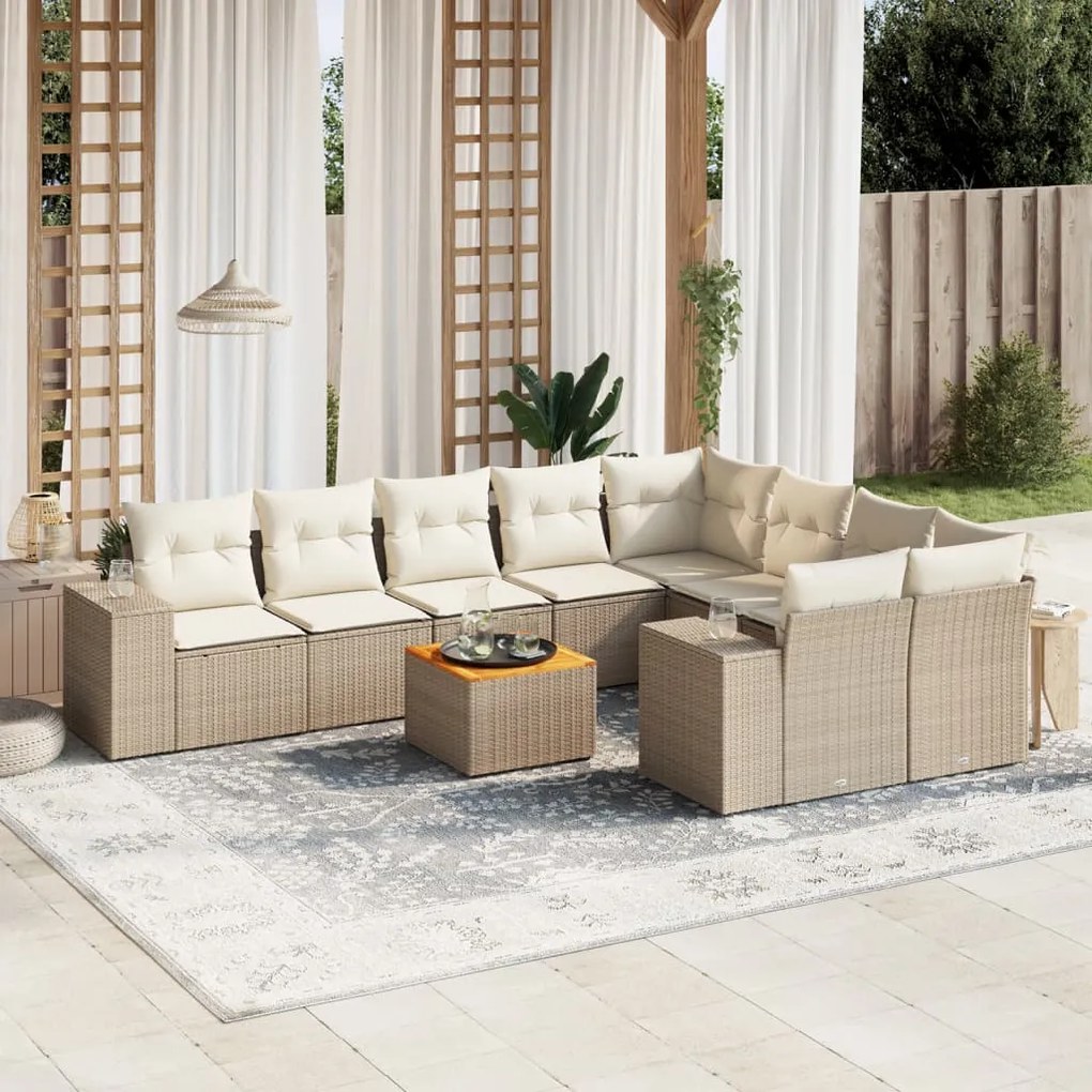 vidaXL 10 pcs conjunto de sofás p/ jardim com almofadões vime PE bege