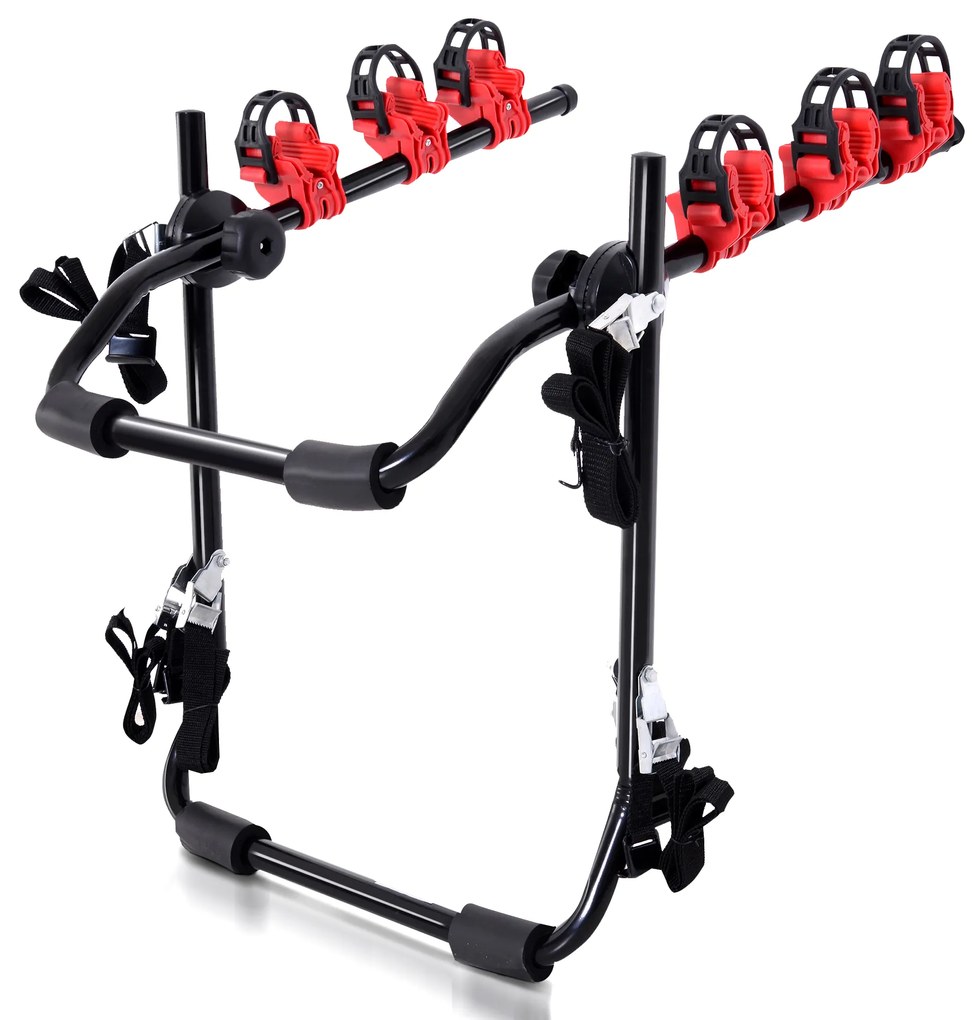 HOMCOM Suporte para Bicicletas Traseiro Dobrável com Correias Até 3 Bicicletas Suporte de Bicicleta Universal Carga 40 kg 68x52x60 cm Aço e Alumínio