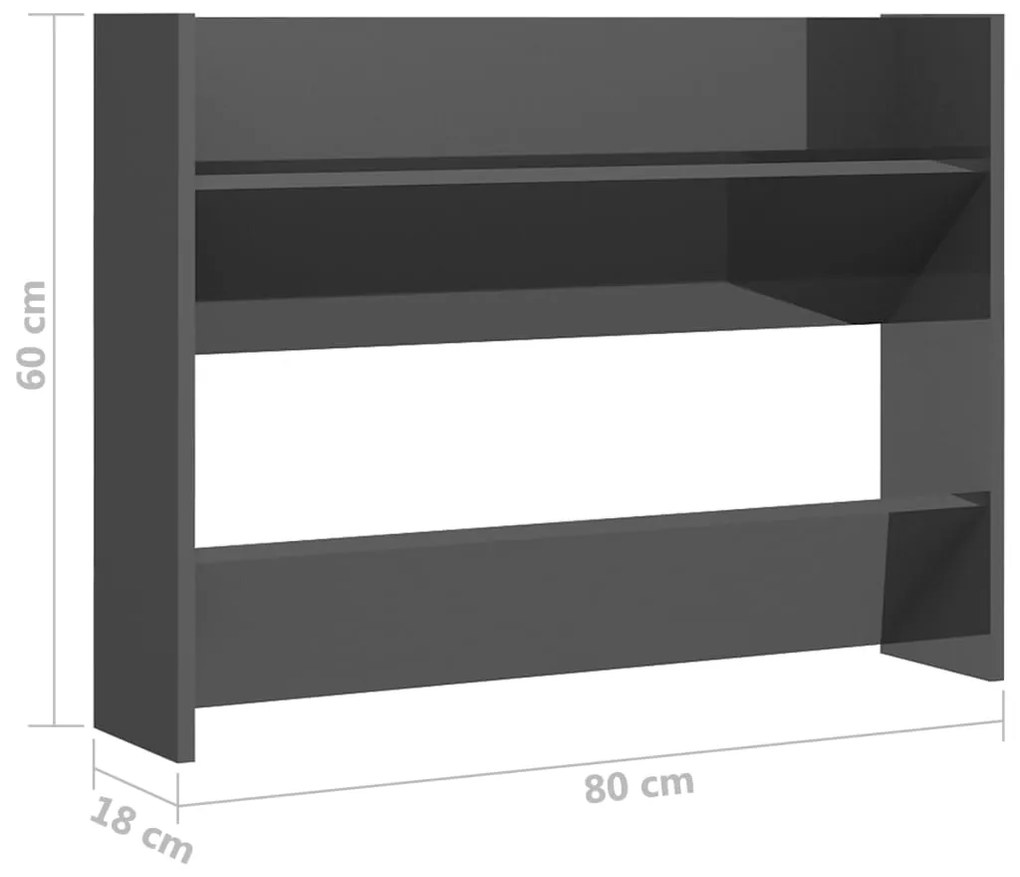 Sapateira de parede 80x18x60 cm contraplacado cinza brilhante