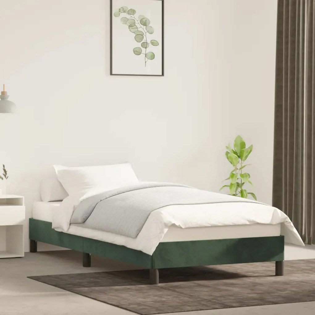 Estrutura de cama 80x200 cm veludo verde-escuro