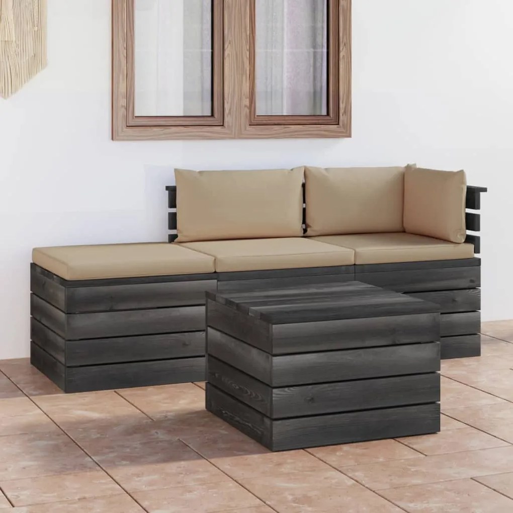 3061782 vidaXL 4 pcs conjunto lounge de paletes + almofadões madeira de pinho
