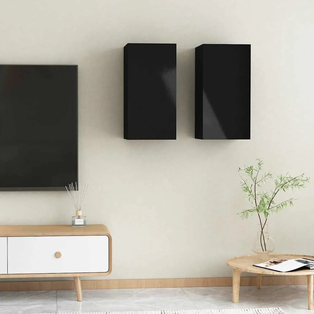 vidaXL Móveis de TV 2 pcs derivados de madeira preto brilhante