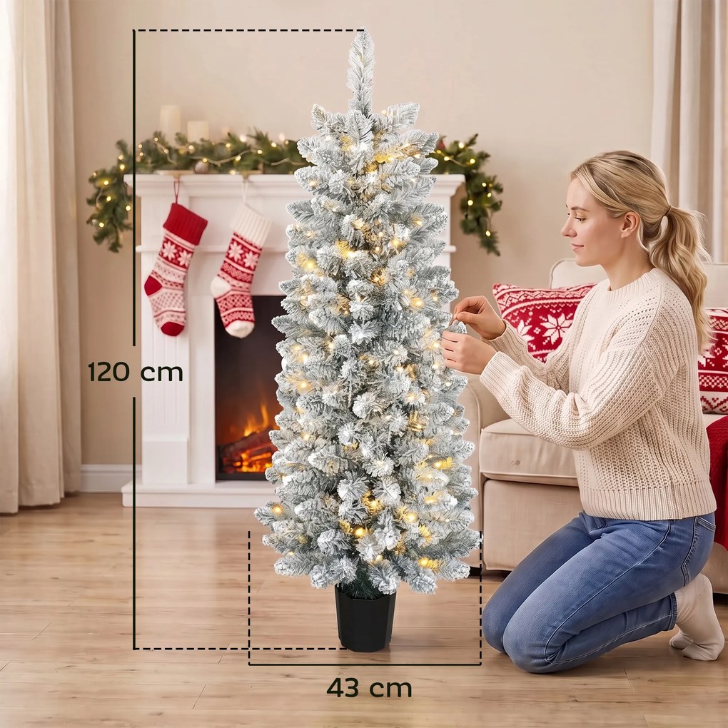 Árvore de Natal Nevada com 100 Luzes LED 120 cm 8 Modos 180 Ramos Verde e Branco