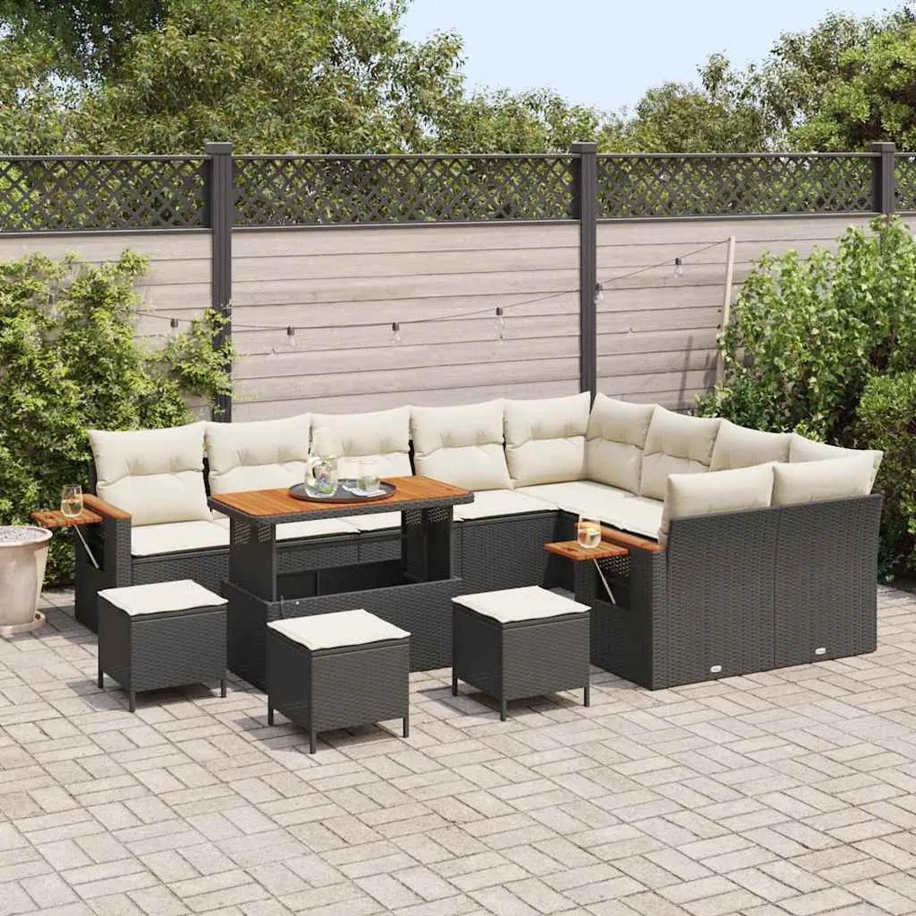 Conjunto de Sofás de Jardim vidaXL com Almofadas Pretas de Rattan Poli