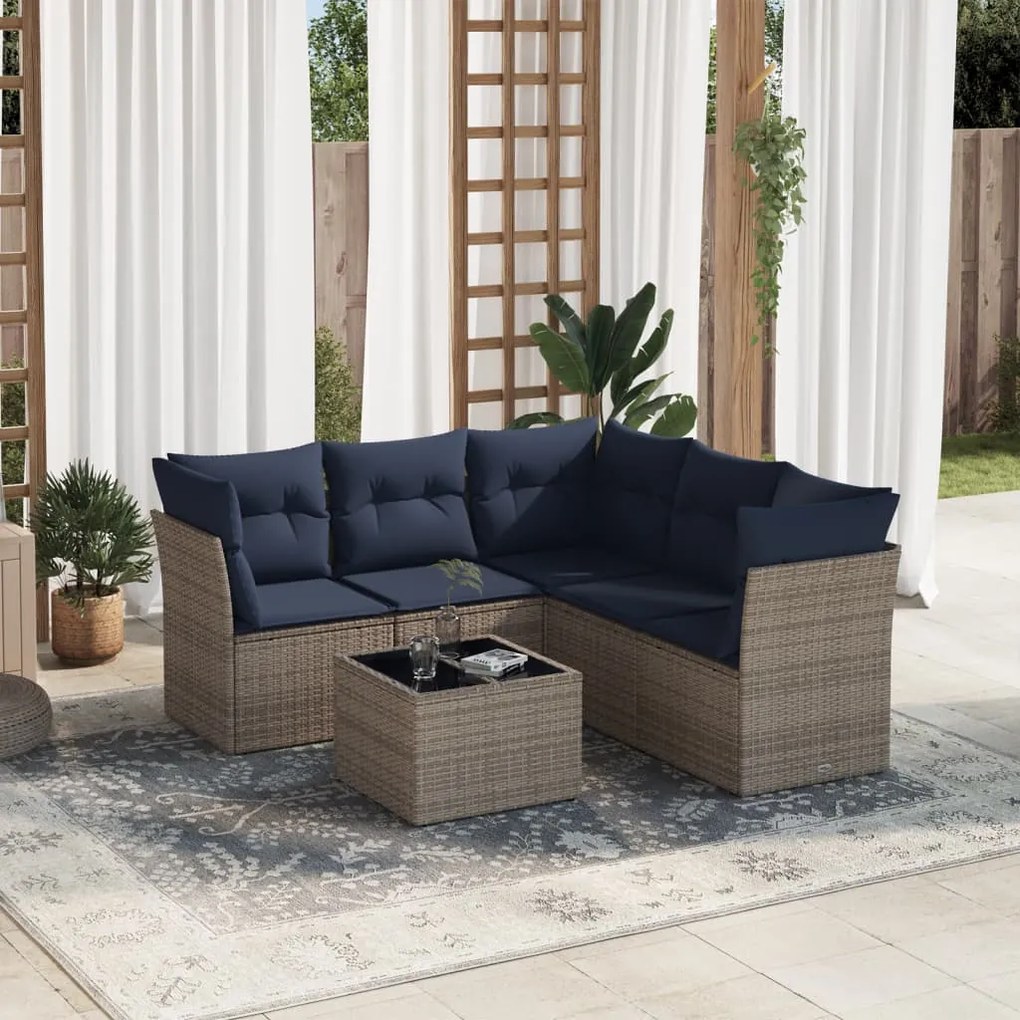 vidaXL 6 pcs conjunto sofás p/ jardim c/ almofadões vime PE cinzento