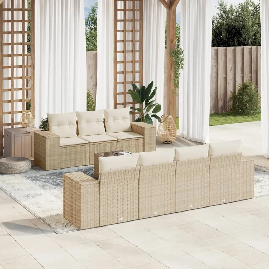 vidaXL 8 pcs conjunto de sofás p/ jardim com almofadões vime PE bege