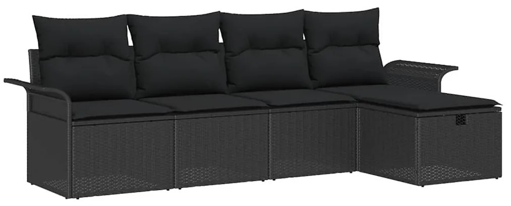 Conjunto de Sofá de Jardim de 5 Peças com Almofadas Pretas de Rattan