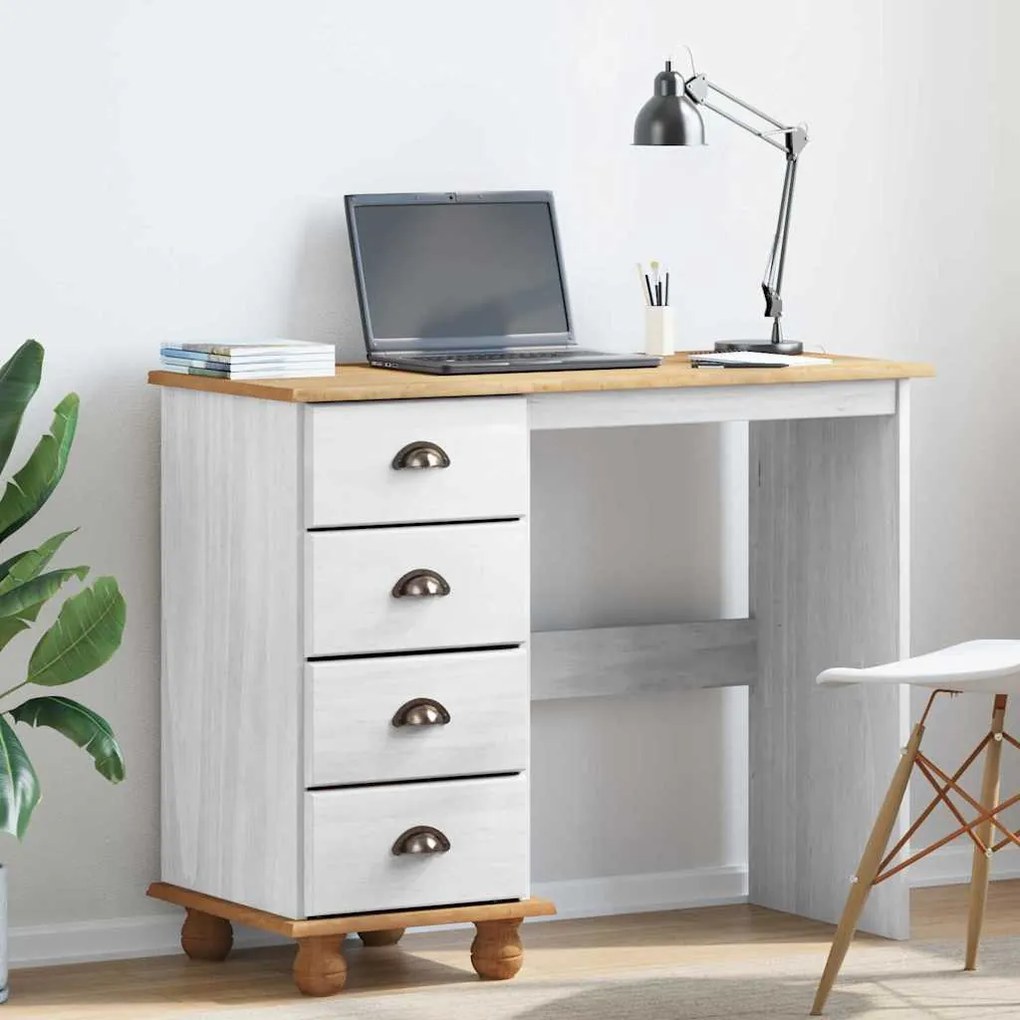 vidaXL Mesa com gaveta Branco 95 x 40 x 75 cm Madeira de pinho maciça