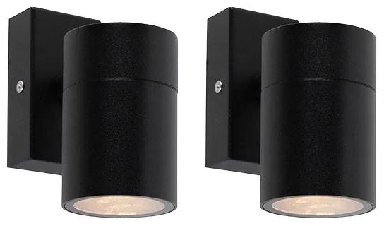 Conjunto de 2 candeeiros de parede exterior em aço inoxidável preto IP44 - Solo Moderno