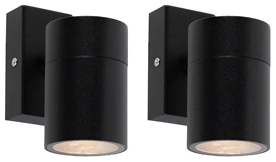 Conjunto de 2 candeeiros de parede exteriores em aço inoxidável preto IP44 - Solo
