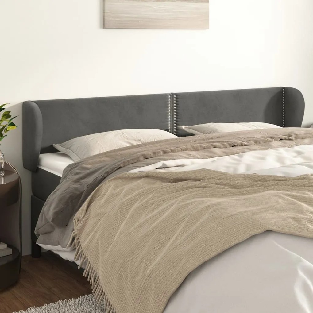 Cabeceira de cama c/ abas veludo 183x23x78/88cm cinzento-escuro