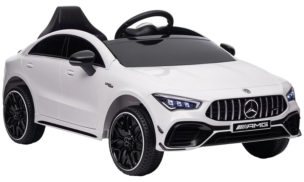 AIYAPLAY Carro Elétrico Criança Mercedes AMG CLA 45 12V com LED, Música e Buzina 110x61x45 cm Branco | Aosom Portugal