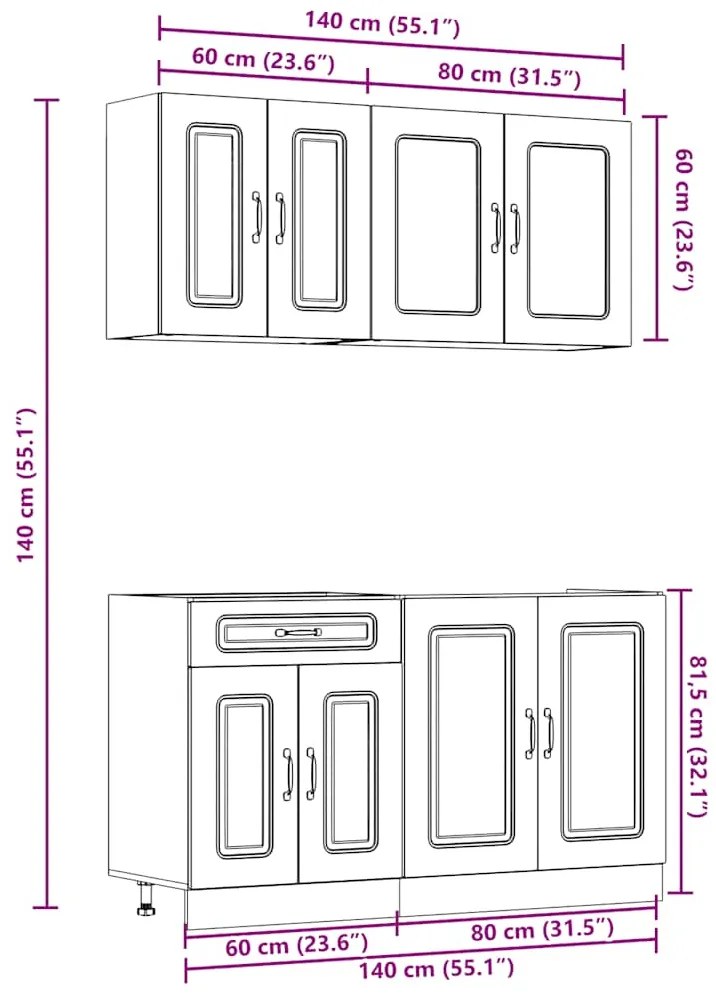 4 peças armário de cozinha conjunto Kalmar branco