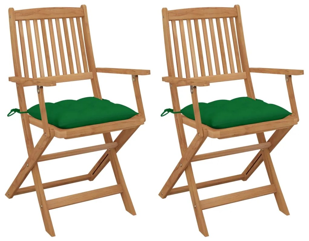 vidaXL Cadeiras de jardim dobráveis c/ almofadões 2 pcs acácia maciça