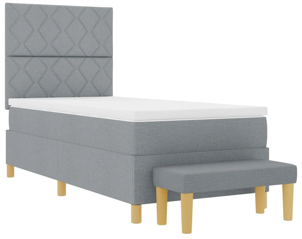 Cama Box Spring com Colchão & Banco Cinza Claro 100x200 cm Tecido