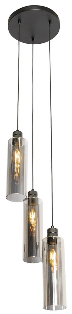 Candeeiro de suspensão moderno preto com vidro fumado 3 luzes - Stavelot Moderno