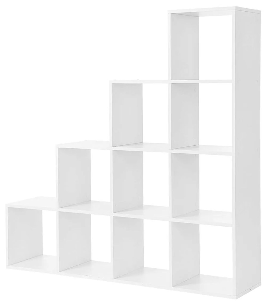 Estante VASAGLE, Organizador de Escadas, 10 Cubos Abertos, Prateleira de Exposição de Madeira, Prateleira Independente, 129,5 x 29 x 129,5 cm, Divisória de Ambiente, Branco LBC10WTV1