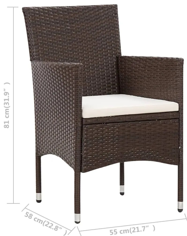 5 pcs conjunto lounge jardim c/ almofadões vime PE castanho