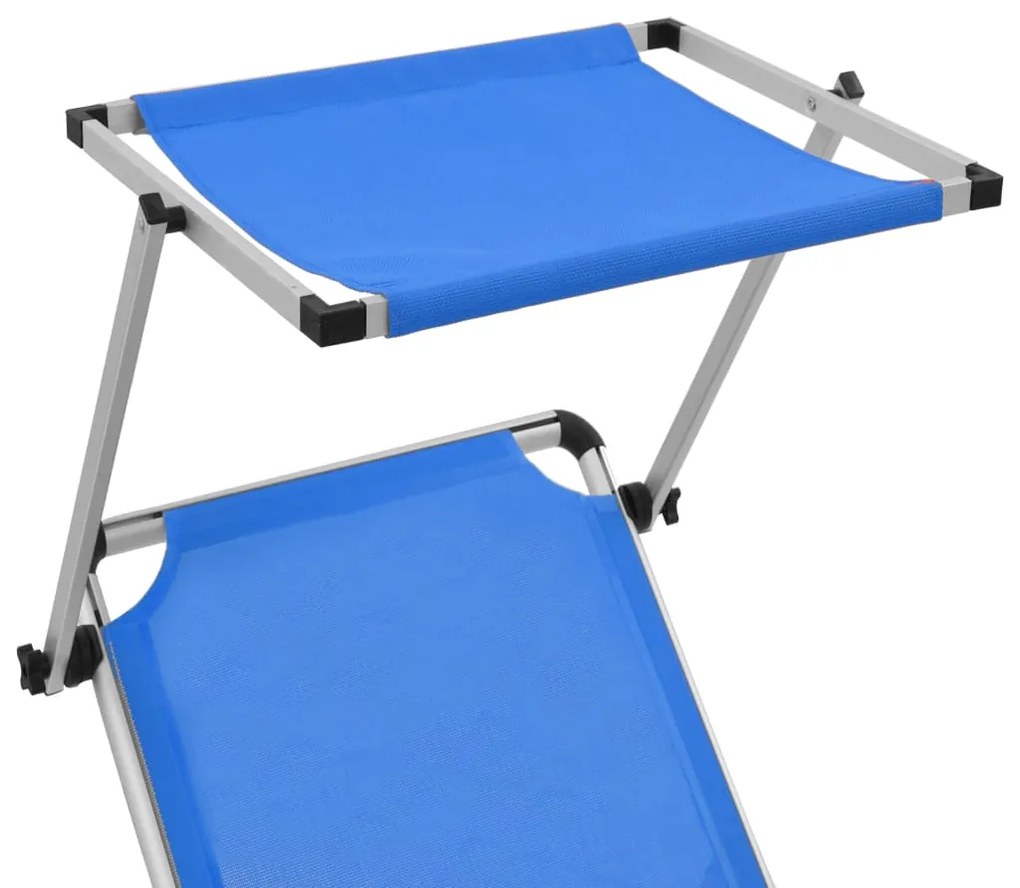 Espreguiçadeiras dobráveis c/ teto 2pcs alumínio/textilene azul