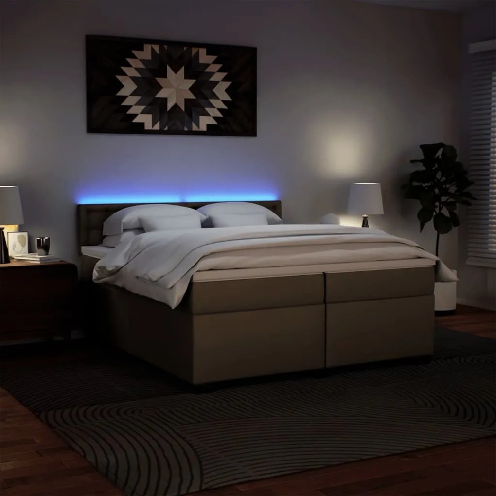 Cama com Molas/Colchão e Luzes Led - 200x200 cm - Couro Artificial Cap