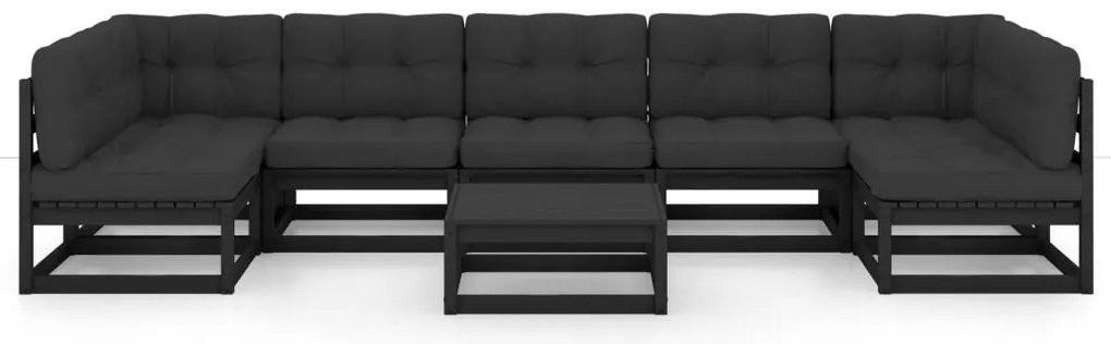 8 pcs conjunto lounge jardim c/ almofadões pinho maciço preto