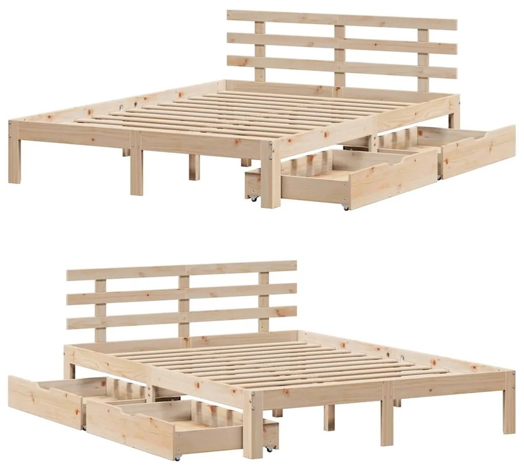 Estrutura de cama c/ gavetas 140x190 cm madeira de pinho maciça