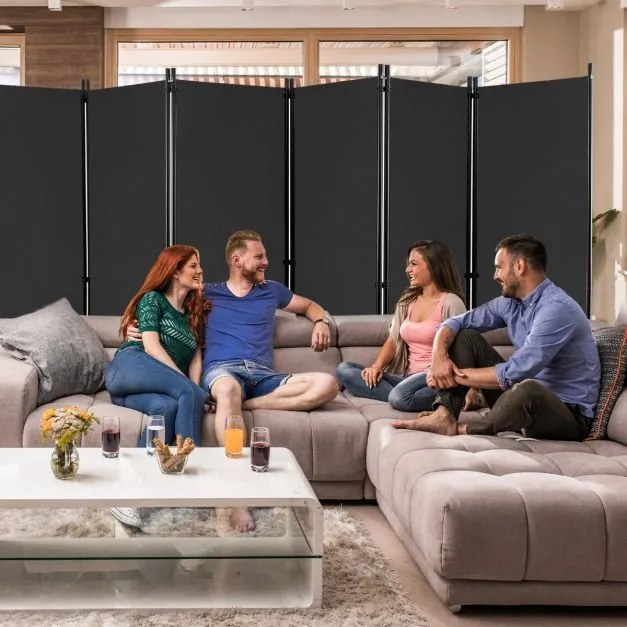 Biombo Divisória de 6 painéis com calhas bloqueáveis Divisória de sala e quarto 334,5 x 30 x 172 cm Cinzento