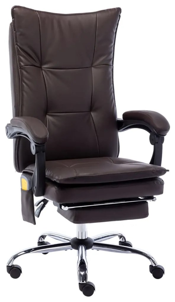 vidaXL Cadeira escritório c/ função massagem couro artificial castanho