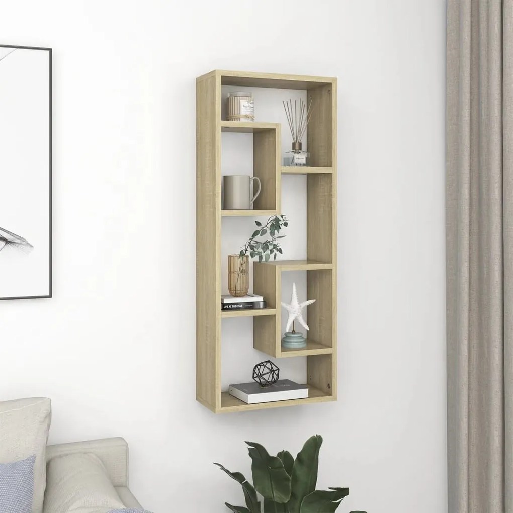 803014 vidaXL Estante de parede 36x16x90 cm contraplacado carvalho sonoma