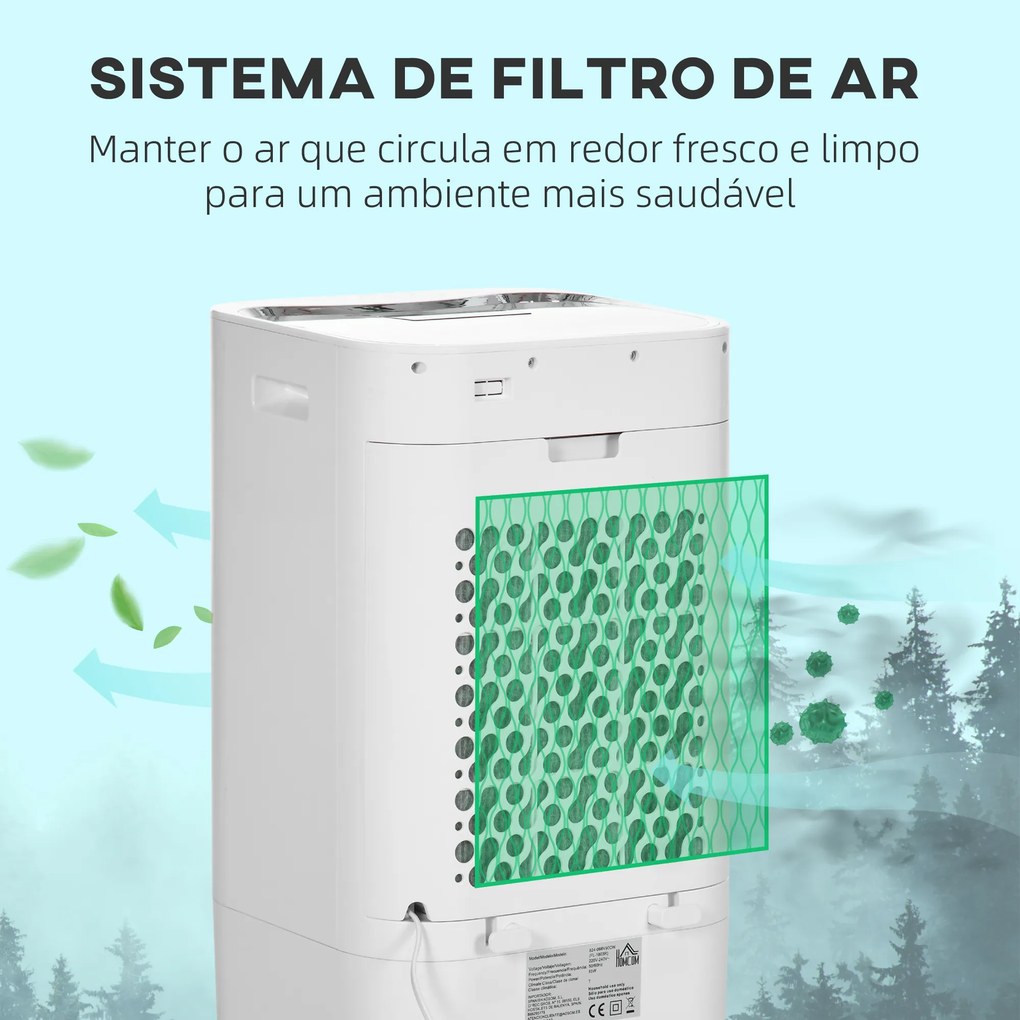 HOMCOM Climatizador de Ar Portátil Silencioso Climatizador Móvel 65W Humidificador Ventoinha com Ecrã LED Controlo Remoto Temporizador Oscilação 3 Velocidades 3 Modos 32x37x74 cm Branco