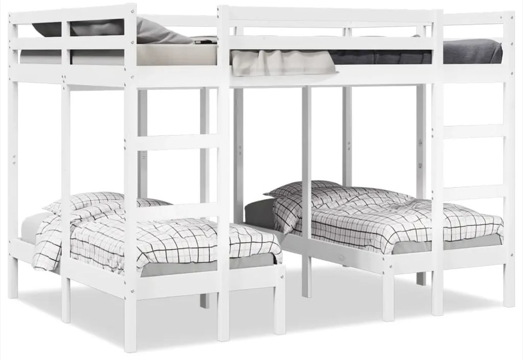 vidaXL Beliche triplo 140x200/70x140 cm madeira de pinho maciça branco