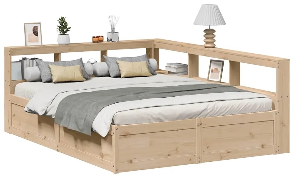vidaXL Cama com estante sem colchão 160x200 cm pinho maciço