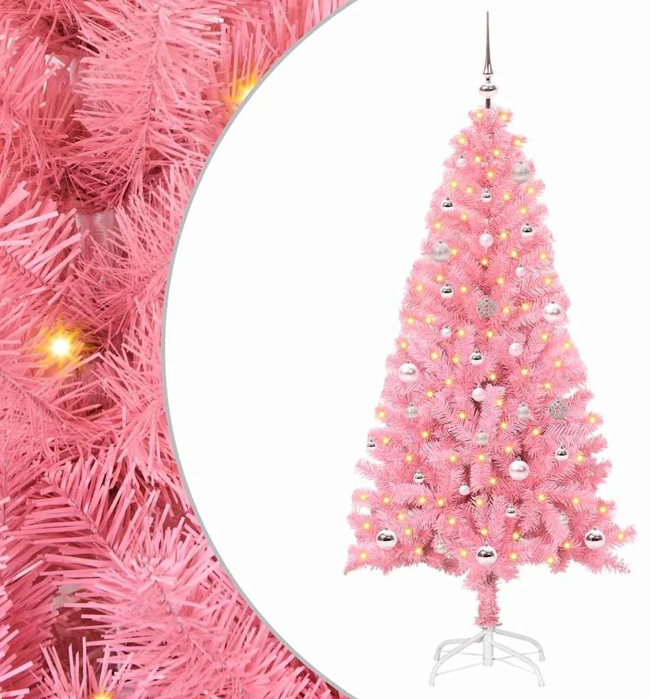 vidaXL Árvore de Natal com 150 LEDs com suporte Rosa 150 cm PVC