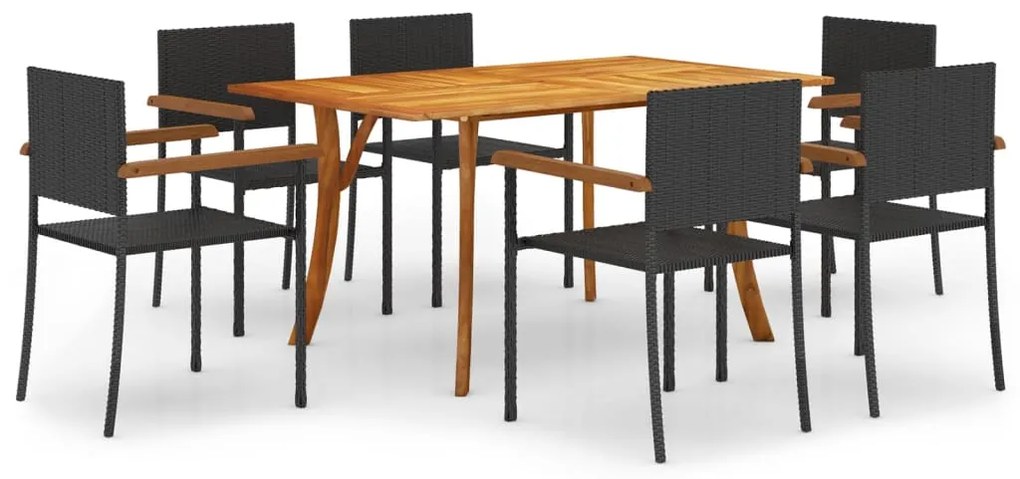 vidaXL 7 pcs conjunto de jantar para jardim preto