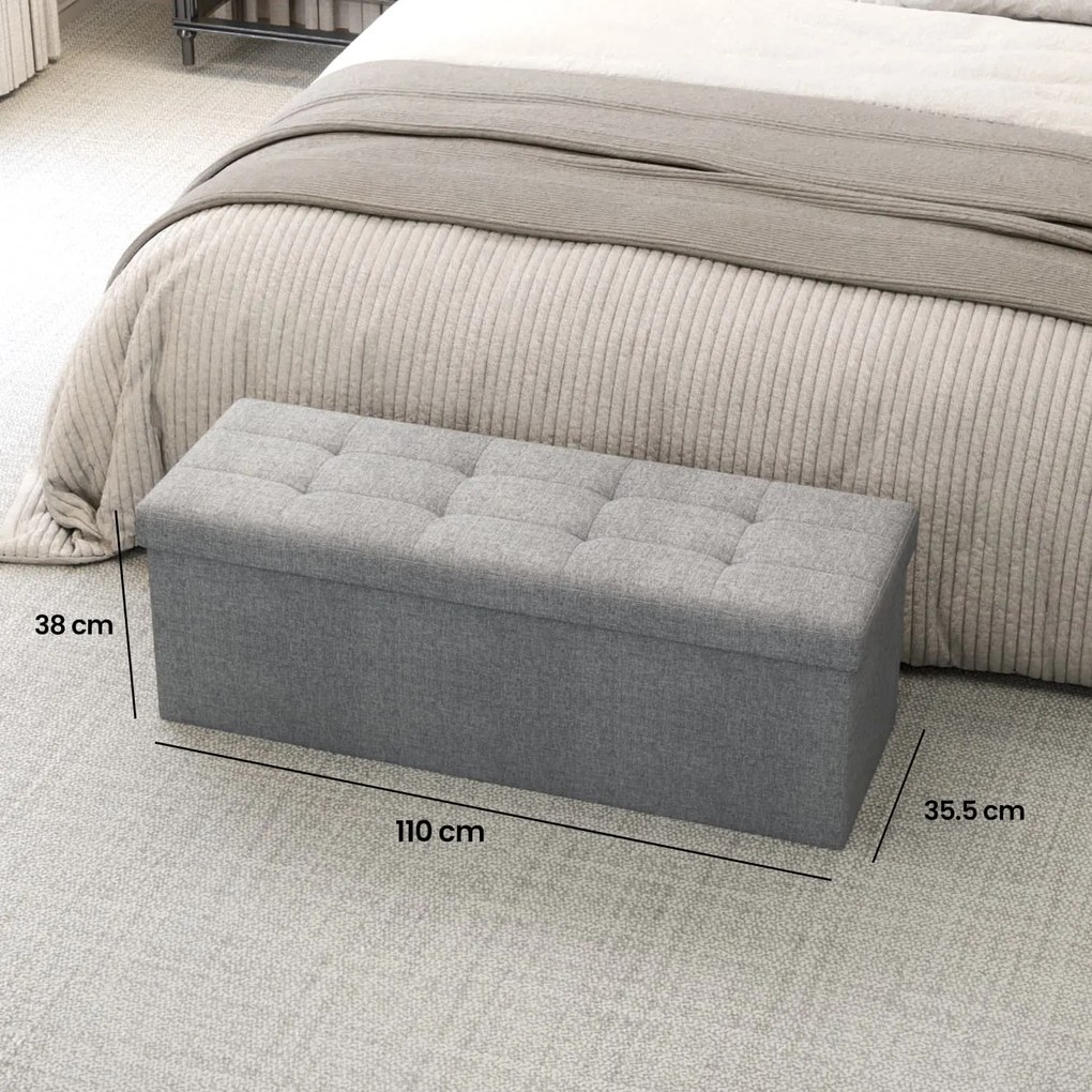 Banco com espaço de arrumação, 38 x 110 x 38 cm cinzento claro