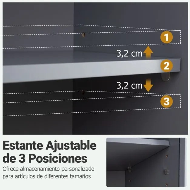Armário de casa de banho de Parede 60 x 21 x 75 cm com 2 Portas com Prateleira Aberta e Ajustável Cinza