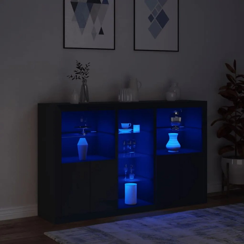 Aparador com luzes LED 162x37x100 cm preto