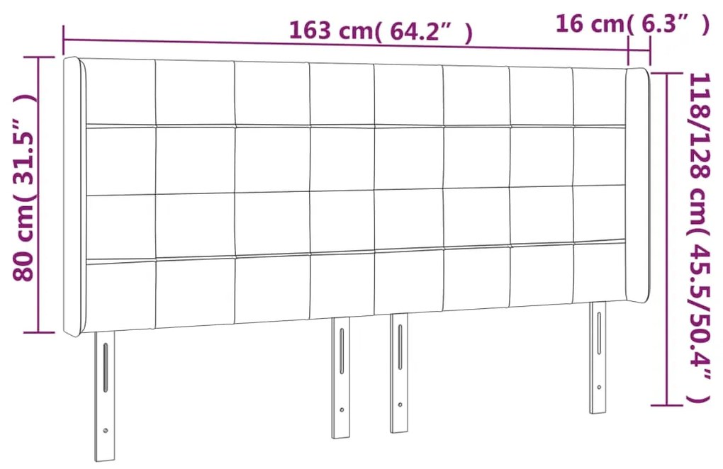 Cabeceira de cama c/ LED veludo 163x16x118/128 cm verde-escuro